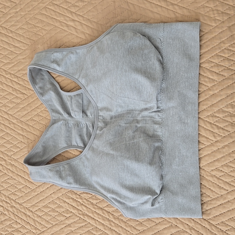 Gold nation performance gray padded racerback sports bra